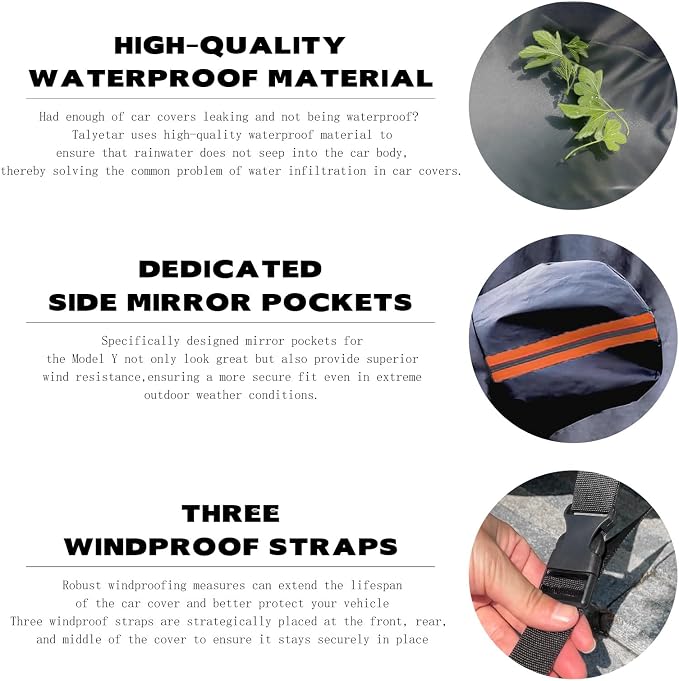 Tesla Model Y Car Cover (2020-2026) Waterproof All Weather, Heavy Duty Car Covers with Driver Door Zipper, Outdoor Rain Snow UV Protection (185" - 190")