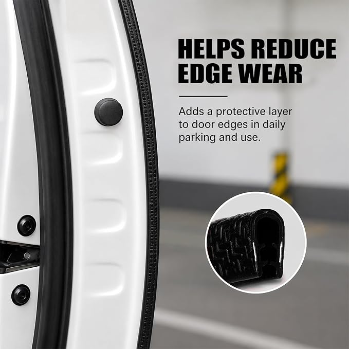 16.4 Ft Rubber Car Door Edge Guards, U Shape Edge Trim, Black | Flexible profile, cut to fit, parking ding shield, push on setup, fits most sedans SUVs trucks, automotive accessories