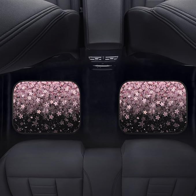 Pink Cherry Blossoms Print Car Floor Mats Set of 4 Universal Vehicle Floor Carpet Decorative Auto Front Rear Foot Rugs for Trucks SUV Sedan