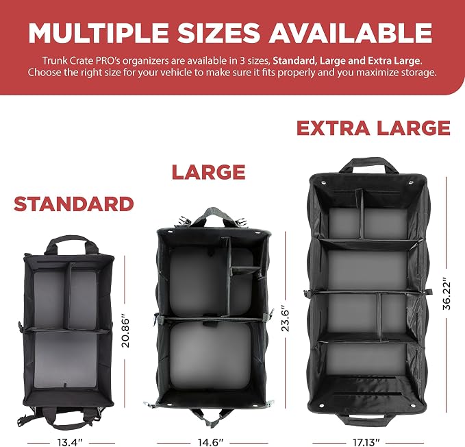 TRUNKCRATEPRO Trunk Organizer For Car, Suv, Truck | Premium Adjustable Multi Compartments Collapsible Car Trunk Organizer With Securing Straps & Non-Slip Bottom (Large Size, Black)