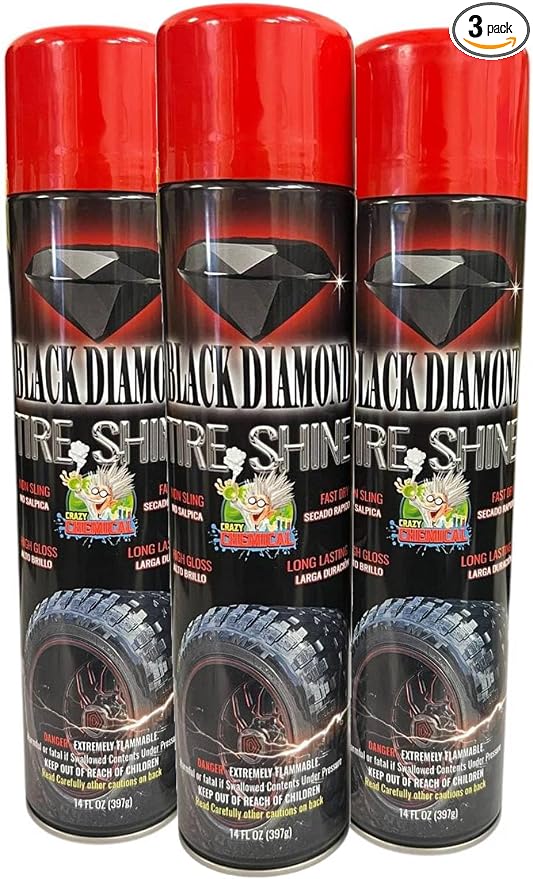 Black Diamond Tire Shine Spray 14 oz (Pack of 3) – Extreme Wet Look High Gloss, Fast Dry No-Sling Formula, Long Lasting UV Resistance for Car & Truck Tires
