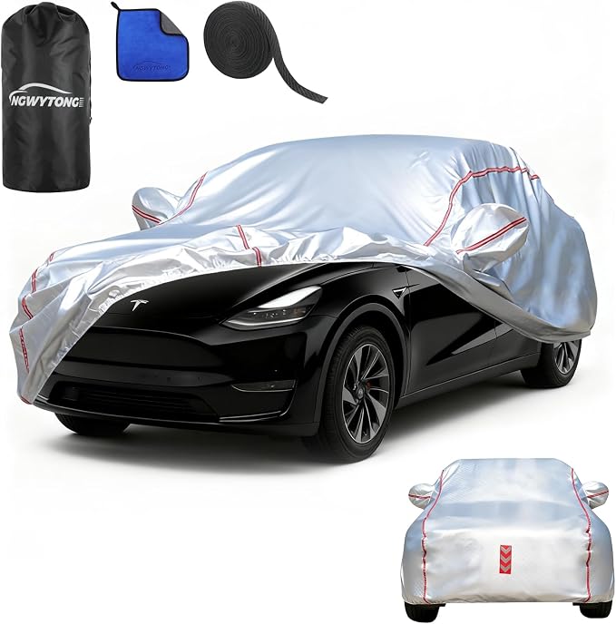 Waterproof All Weather Heavy Duty Vehicle Cover, 360° Underbody Wrap Windproof Design, Quick Install Outdoor Cover,（for Tesla Model Y 2020-2025）