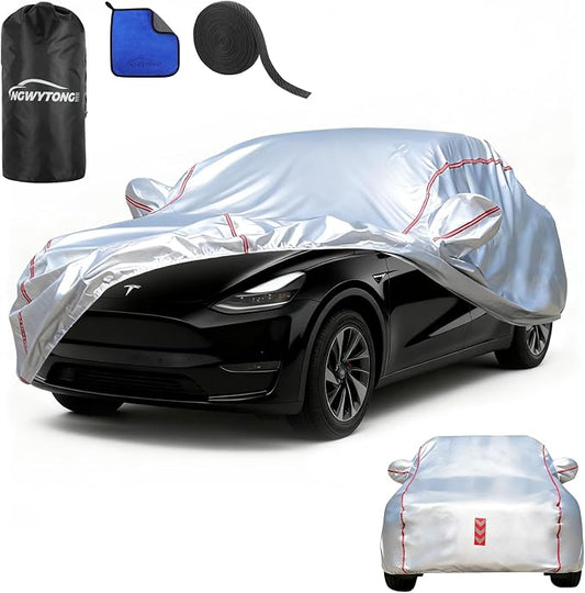 Waterproof All Weather Heavy Duty Vehicle Cover, 360° Underbody Wrap Windproof Design, Quick Install Outdoor Cover,（for Tesla Model Y 2020-2025）