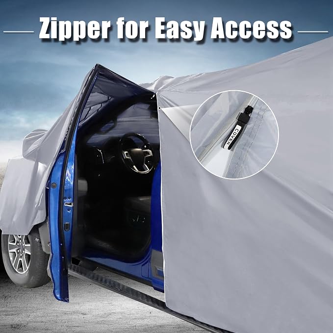 X AUTOHAUX SUV Car Cover for Chevrolet Tahoe 4 Door 2007-2024 Outdoor Waterproof Sun Rain Dust Wind Snow Protection 190T PU W/Driver Door Zipper Gray