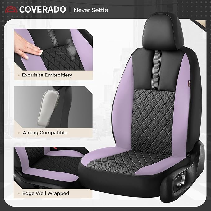 Coverado Car Seat Covers Front Pair, Automotive Leather Seat Covers for Car，Universal Fit Front Back Seat Cover, Non-Slip Waterproof Breathable Car Seat Protector