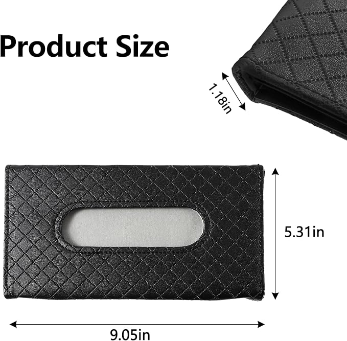 Wuyaoyao Car Tissue Holder, Auto Sun Visor Napkin Holder Mask Holder, Premium PU Leather Car Tissue Holder Visor Tissue Dispenser, Universal Sun Visor Tissue Box for Most Vehicle (Plaid-Black)