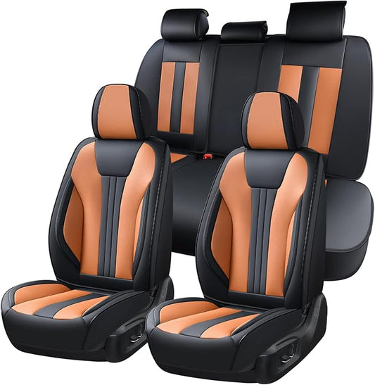 Huidasource Universal Car Seat Covers, Luxury Waterproof Faux Leather, Airbag Compatible, Easy to Install, Full Access to Seat Functions, Stain & Wear Resistant for Daily Driving, Brown & Black