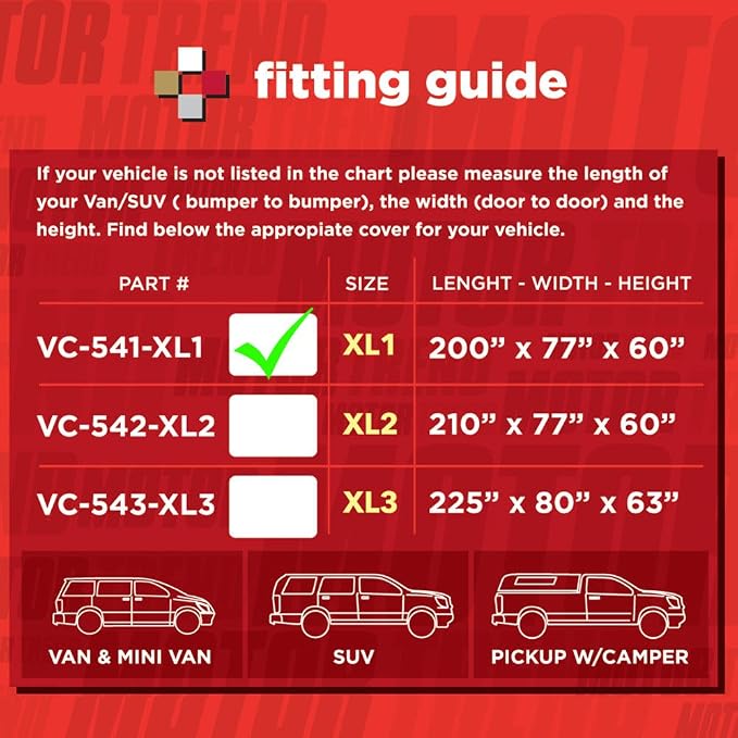 Motor Trend All Season Weatherwear 1-Poly Layer Snow Proof, Water Resistant Van/SUV Cover Fits up to 200 Inch