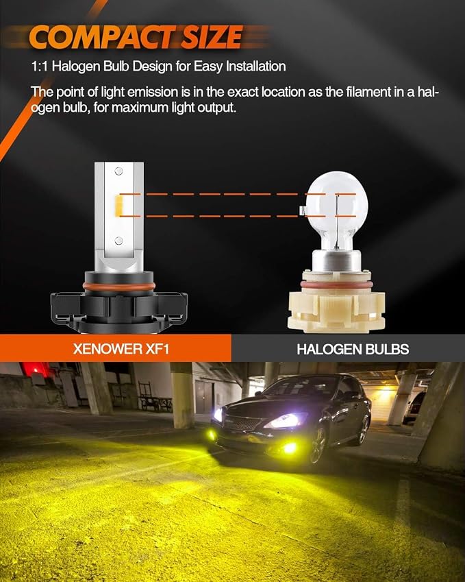 SEALIGHT 2504 LED Fog Light Bulbs Yellow, 18,000 LM 800% Brightness 3000K Yellow 2504/PSX24W Fog Lights for Car, Plug and Play, RV Interior Lighting, Pack of 2