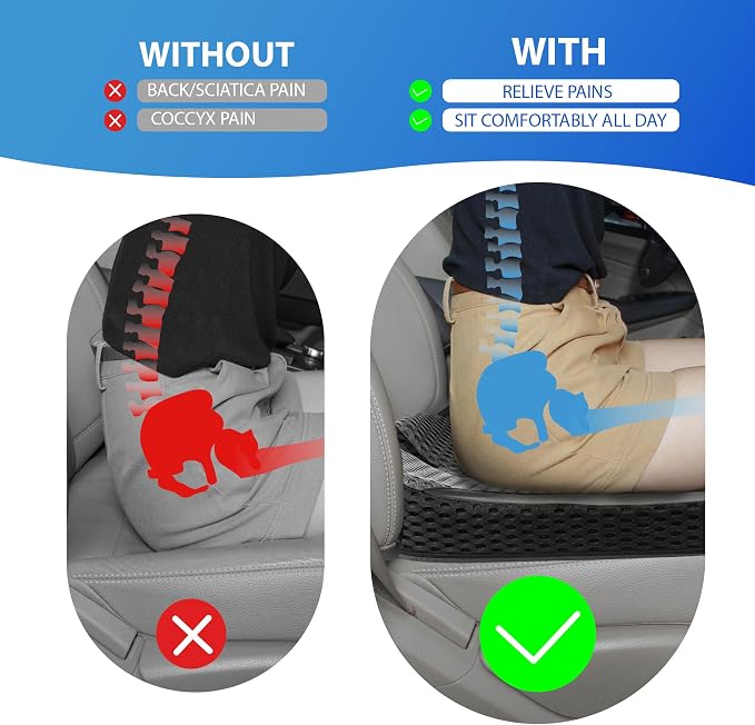 Lofty Aim Car Seat Cushion for Driving, Memory Foam Driver Seat Cushion | Car Seat Cushion for Long Driving Comfort, Driver Seat Pillow Adds Height and Support for Cars, Office Chairs, Black & Gray