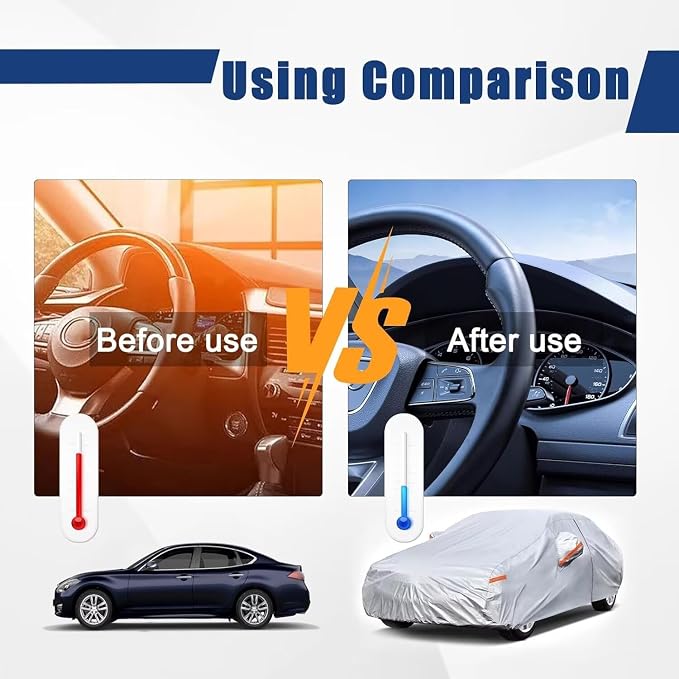 Kayme 6 Layers Sedan Car Cover Custom Fit for Ford Focus (1999-2025), Waterproof All Weather for Automobiles,Rain Sun UV Protection.Silver