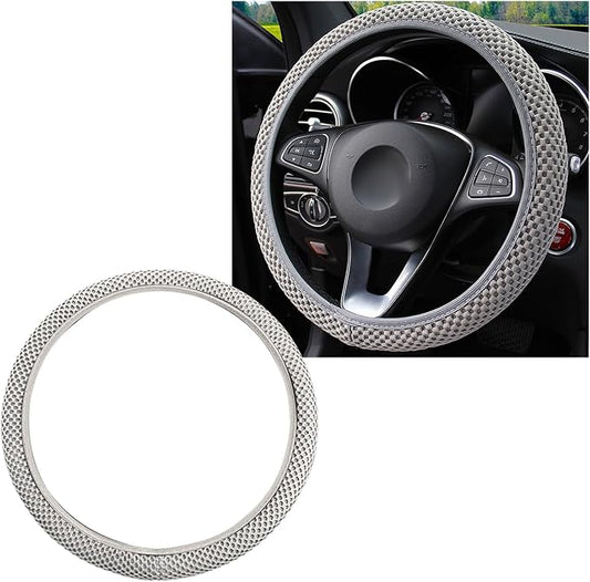 Yourkar Elastic Steering Wheel Cover, 15"×15" Comfy Breathable Stretch Steering Wheel Protector, Ice-Silk Cloth Polyester Steering Wheel Cover for Men Women, Car Accessories (Gray)