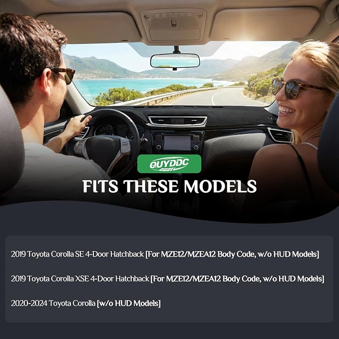 Dash Cover, Anti-Glare, Sun Protection, Dustproof, UV-Proof, Dashboard Covers, Interior Car Accessorie Fit for 2020-2024 to-yota Corolla, 2019 Corolla SE/XSE Hatchback, Black