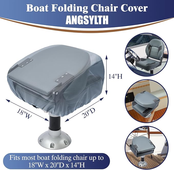 2 Pack Boat Seat Covers Waterproof 900D Heavy Duty Boat Folding Chair Cover | 18W x 20D x 14H inch, Grey