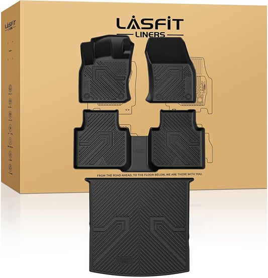 LASFIT Custom Fit TPE Floor Mats & Cargo Liner for 2018-2024 Volkswagen Tiguan Only 5 Seats, All Weather Waterproof Anti-Slip Full Set Floor Liners Front & Rear Rows Trunk Cargo Mat, Black