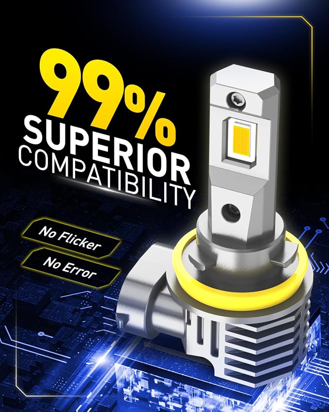 AUXITO H11 LED Yellow Fog Light Bulbs or DRL, 600% Super Brighter 3000K Amber Yellow Light, H8 H16 Fog Lights Replacement for Cars, Non-polarity, Pack of 2