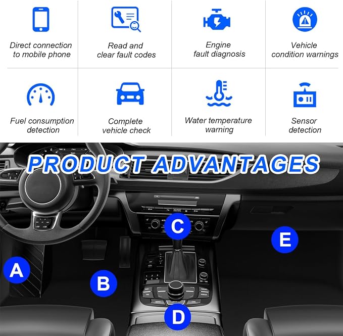 2 PCS ELM327 OBDII Car Auto Diagnostic Scanner, Professional Wireless Bluetooth Scan Tool Failure Detector, OBD2 Engine Fault Code Reader for Android Windows, Car Accessories