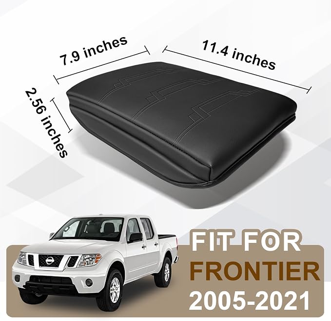 Muslogy Center Console Armrest Cover Fit for Nissan Frontier 2005-2021 & Xterra 2005-2015 Accessories, Comfort Armrest Pad Console Lid Cushion Vegan Leather 1-Inch Extra Thick
