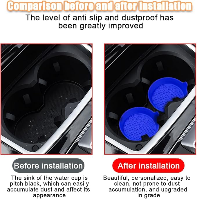 Mandark 4PCS Car Cup Holder Coaster, Silicone Anti-Slip Vehicle Insert Water Bottle Mat, Automotive Interior Insulation Drink Cup Pad Decor Accessories, Universal for SUV, Sedan, Truck (Blue)