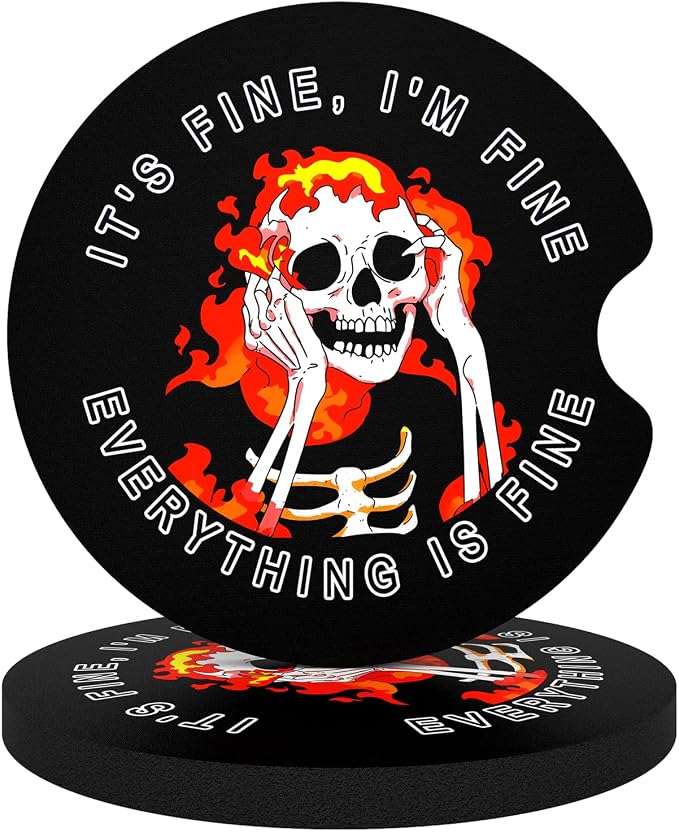 Aiawoxc Car Cup Holder Coasters, 2 Pack Universal Auto Anti Slip Insert Coaster with A Finger Notch, Cute Car Assecories for Women Men, Cup Mat for Most Interior, Fine Skull
