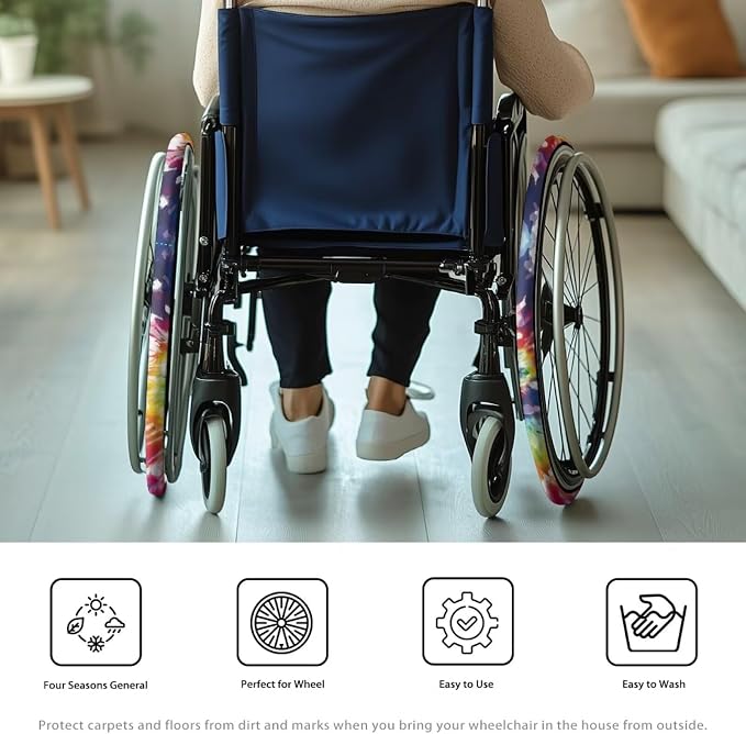 Wheelchair Wheel Covers Tie Dye Painting 2 PCS Wheelchair Tyre Covers Neoprene Wheel Cover for Transport Wheelchair Wheels