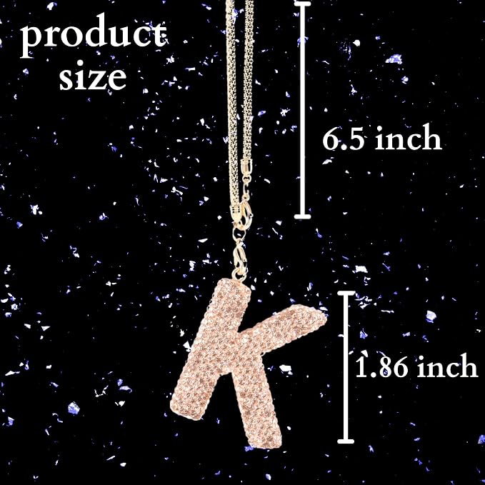 Bling Car Accessories for Women Letter Charm, Rainbow Color Rear View Mirror Cute Crystal Pendant Car Decorations, Lucky Gifts Diamond Rhinestone Charm Interior (K, Champagne Gold)