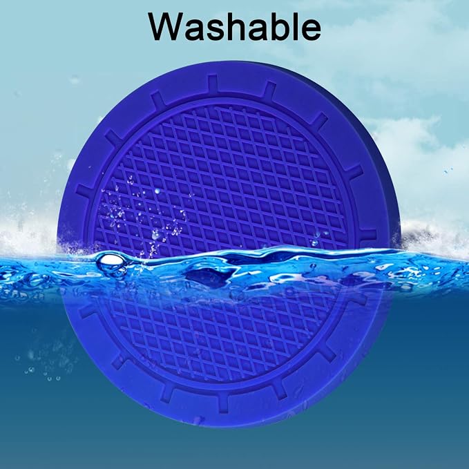 Car Coasters, Wisdompro 4 Pack PVC Car Cup Holder Insert Coaster - Anti Slip Universal Vehicle Interior Accessories Cup Mats for Women(Diameter 3", Blue)