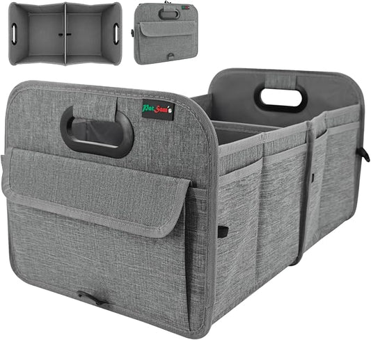 PAT SAM'S Trunk Organizer for SUV, Collapsible Car Trunk Organizer with Dividers, Waterproof 600D Oxford, Non-Slip Storage Organizer for Groceries, Tools, Travel, Truck & Car (Grey)