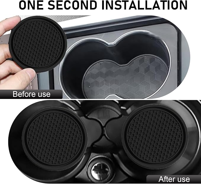 Car Cup Coaster, Universal Non-Slip Cup Holder Coasters for Car, Honeycomb Embedded Decorative Silicone Coasters, Cars Interior Decorative Accessories (Black)