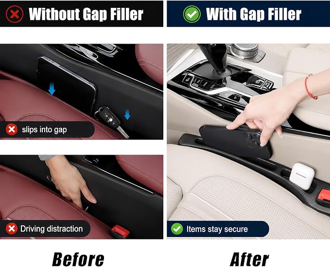 Car Seat Gap Filler Organizer 2 PCS Black Universal Seat Gap Plug Blocker Anti-Drop Console Catcher Phone Keys Storage for Car Truck SUV Auto Accessories Style3