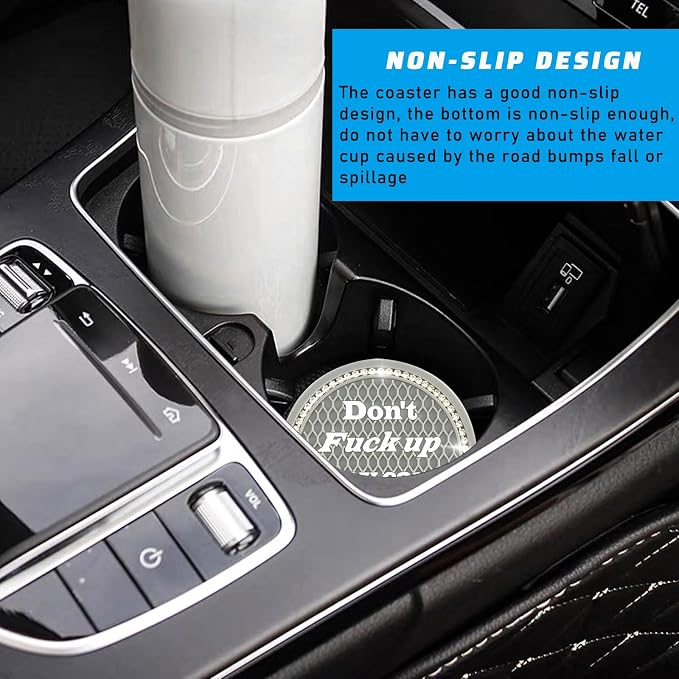 4 PCS Bling Car Cup Coaster, 2.75 Inch Anti-Slip Cup Holder Insert Coasters, Universal Crystal Rhinestone Auto Drink Car Cup Mat, Interior Car Accessories for Women Girls (Gray)