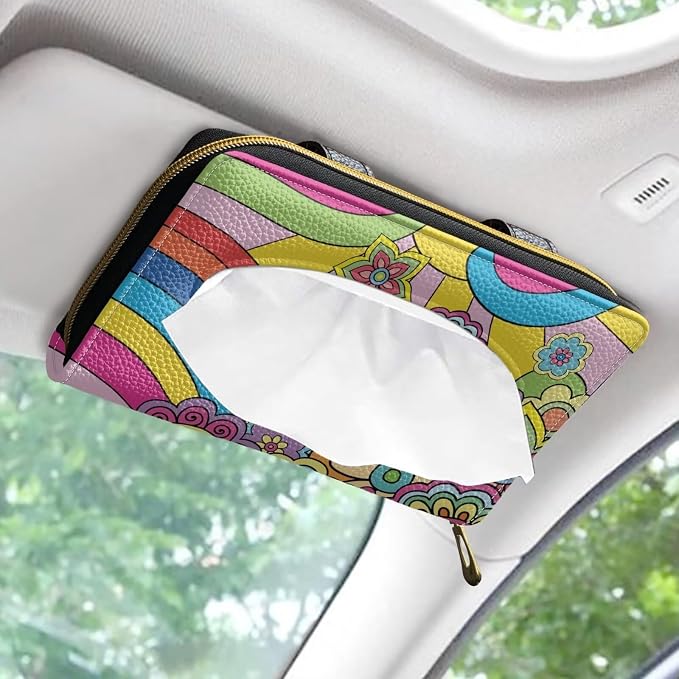 Hippie Flower Print Car Visor Tissue Holder Hippie Flower Print Napkin Holder Tissue Box for Sun Visor & Back Seat Easy to Install