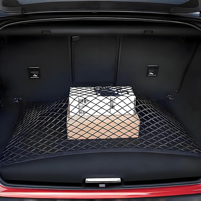 BAILALIBO Cargo Net with Metal Hooks, 32x24 in | Elastic stretchable mesh, adjustable for SUV/truck, universal fit, secure trunk storage, heavy-duty car exterior accessory