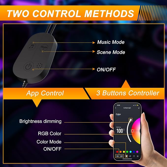 Honalia Car LED Lights Interior, RGB Ambient Lighting Car with DIY Mode and Music Mode, 2 Lines Design Inside Car Lights for Trucks SUVs, DC 5V