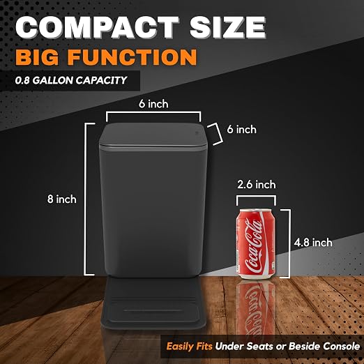 Car Trash Can for Vehicles Leakproof Compact Garbage Bin w/Stability Flap, Anti-Slip Base, Portable Trash Holder for Cars, Trucks, SUVs, Minivans (Mocha with Lid, Medium)