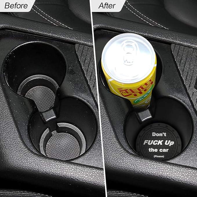 8sanlione Car Cup Coaster, 4Pcs 2.75 Inch Auto Cup Holder Insert Coasters, Non-Slip Waterproof Embedded Drink Mat, Automotive Interior Accessories for Men and Women (A Black/4PCS)
