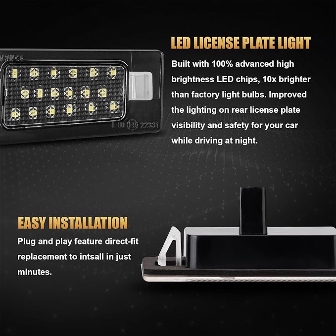 D-Lumina LED License Plate Lights Tag Lamp Assembly for 2011-2018 Elan‘tra, 2018-2020 Accent, 2009-2018 Kia Forte, Powered by 18-SMD 6000K White LED Tag Light, Pack of 2