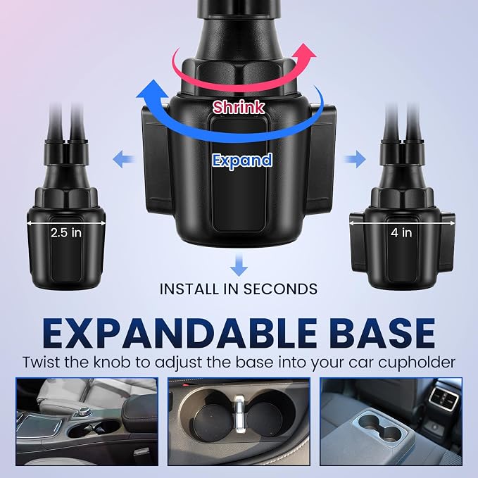 DaisyInner Dual Cup Tablet Mount Holder for Car 360° Rotatable Mount Long Flexible Neck Adjustable Universal Size Fits for Most 2 Tablets 4.7"-10"