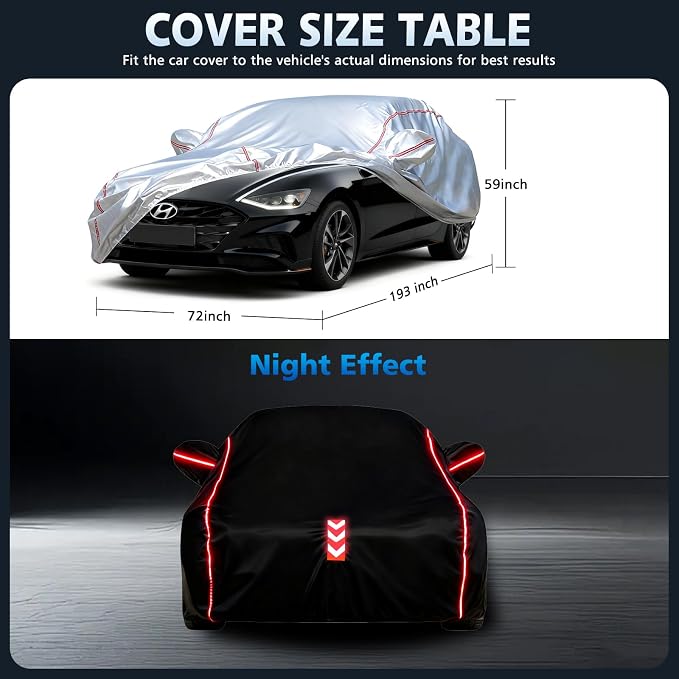 Waterproof All Weather Heavy Duty Vehicle Cover, 360° Underbody Wrap Windproof Design, Quick Install Outdoor Cover,（for Sonata Hyundai 2001-2025）