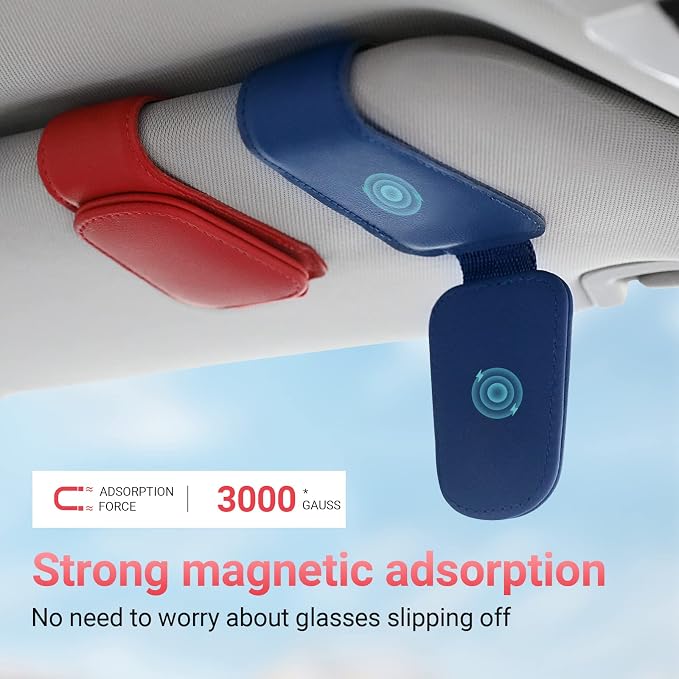 Sunglass Holder for Car Sun Visor Sunglasses Clip Car accessories -Blue | sun visor organizer, ticket card clip, eyeglass sunglasses holder, one-handed magnetic, anti-scratch, car stuff for women men