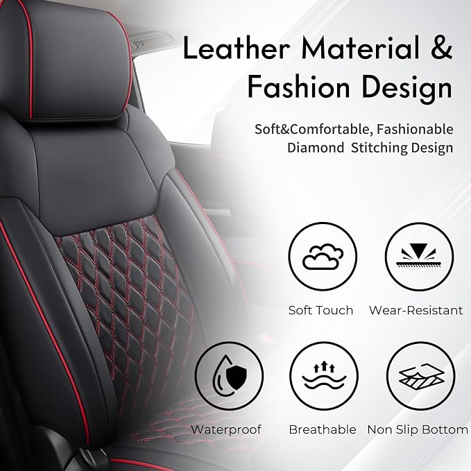 Huidasource Tacoma Truck Seat Covers Custom Fit for Toyota Tacoma 4th Gen(2024-2026) Double&Crew Cab SR SR5 Limited TRD Sport/Off Road Trailhunter, Front & Rear Car Seat Cover(Full Set/Black&Red)