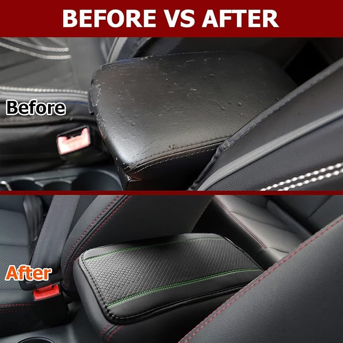 8sanlione Car Armrest Storage Box Mat, Fiber Leather Car Center Console Cover, Car Armrest Seat Box Cover Accessories Interior Protection for Most Vehicle, SUV, Truck, Car (Black/Green)