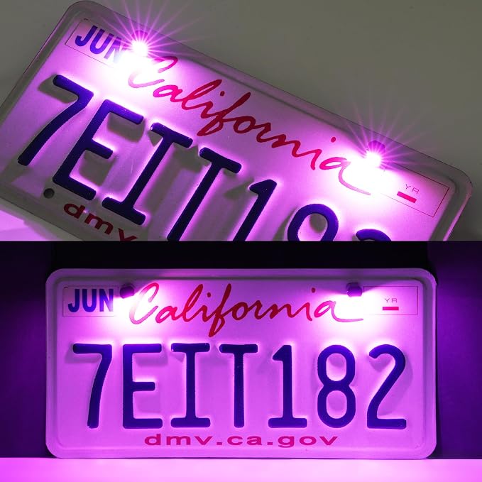 LivTee Super Bright License Plate Light, 12V License Tag Screw Bolt Accessories, Waterproof Black Aluminium Light Holder, Legal for Car Motorcycle Truck RV ATV Bike, Purple(2PCS)