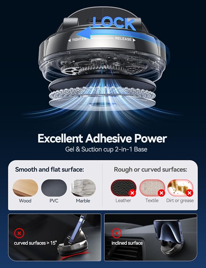 JOYROOM Car Phone Mount, [360° Rotation+Thick Case Friendly] Cell Phone Car Holder with Adjustable Spring Clip, Anti-Slip Silicone Universal Dashboard phone holder for Car for iPhone, Smartphones, GPS