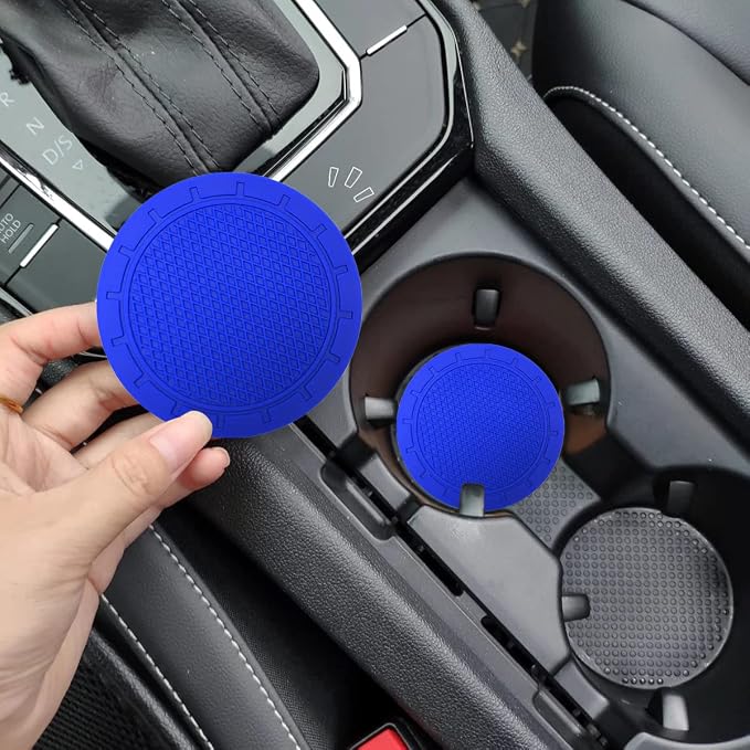 Car Cup Holder Coaster, 4 Pack 2.75 Inch Diameter PVC Non-Slip Universal Insert Coaster, Durable, Suitable for Most Car Interior, Car Accessory for Women Men Dark Blue
