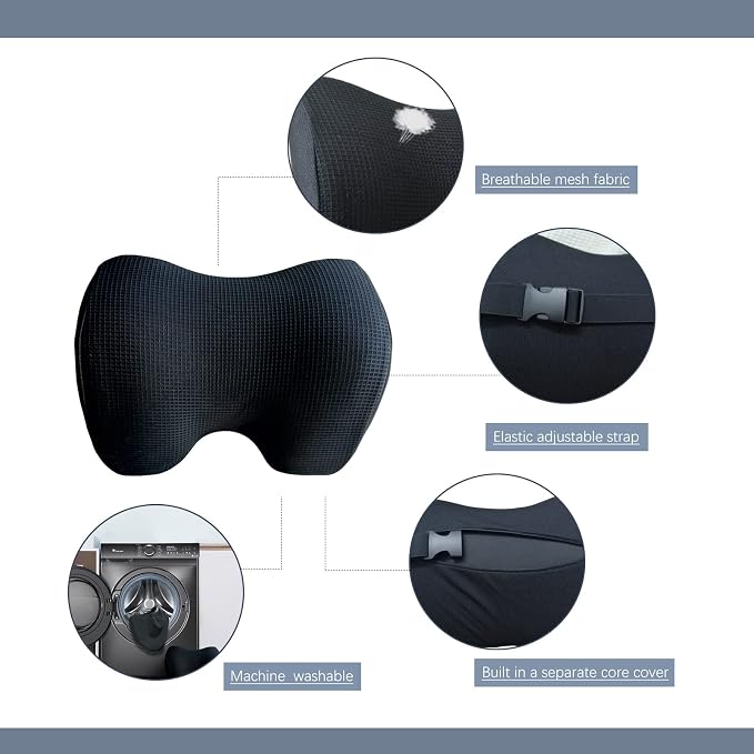 SPRFUFLY Make Relaxing Car Headrest Pillow, Car Pillow for Driving with Adjustable Strap, Breathable Removable Cover & Ergonomic Design - Softness Travel Car Neck Support Pillow(Black, 1PC)