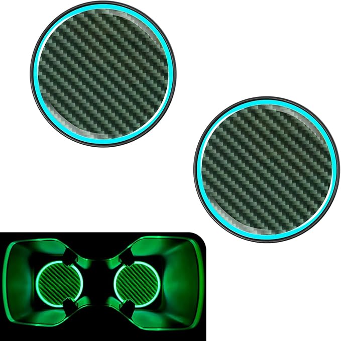 2 PCS Car Cup Holder Coaster, Luminous Carbon Fiber Non-Slip Embedded Coaster Pad, 2.83" Insert Water Bottle Holder Pads, Universal Car Interior Decoration Accessories Mat (Carbon Fiber)