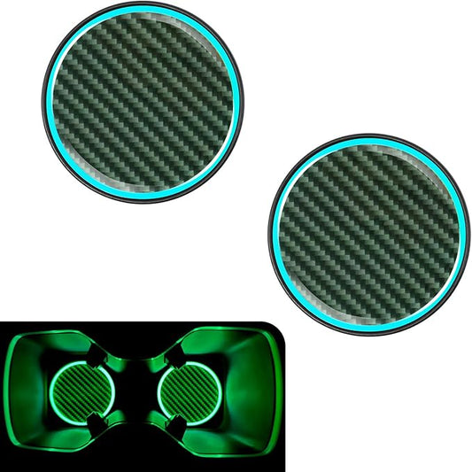 2 PCS Car Cup Holder Coaster, Luminous Carbon Fiber Non-Slip Embedded Coaster Pad, 2.83" Insert Water Bottle Holder Pads, Universal Car Interior Decoration Accessories Mat (Carbon Fiber)