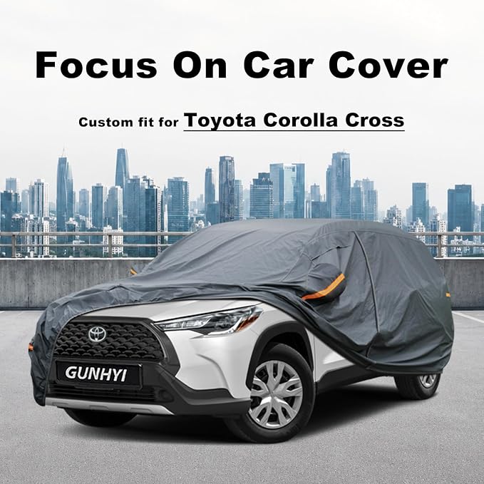 GUNHYI Premium Car Cover Custom Fit Toyota Corolla Cross (2022-2026), 16 Layers Heavy Duty Car Cover Waterproof All Weather with Zipper Door for Sun Rain Snow Dust Uv Protection