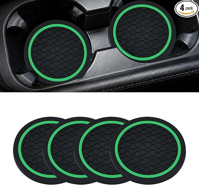 4PCS Car Cup Holder Coasters - 2.75 Inch Non-Slip Insert Water Bottle Holder Pads, Dustproof Automotive Interior Accessories Mat, Universal for Vehicles, Trucks, RVs (Green)